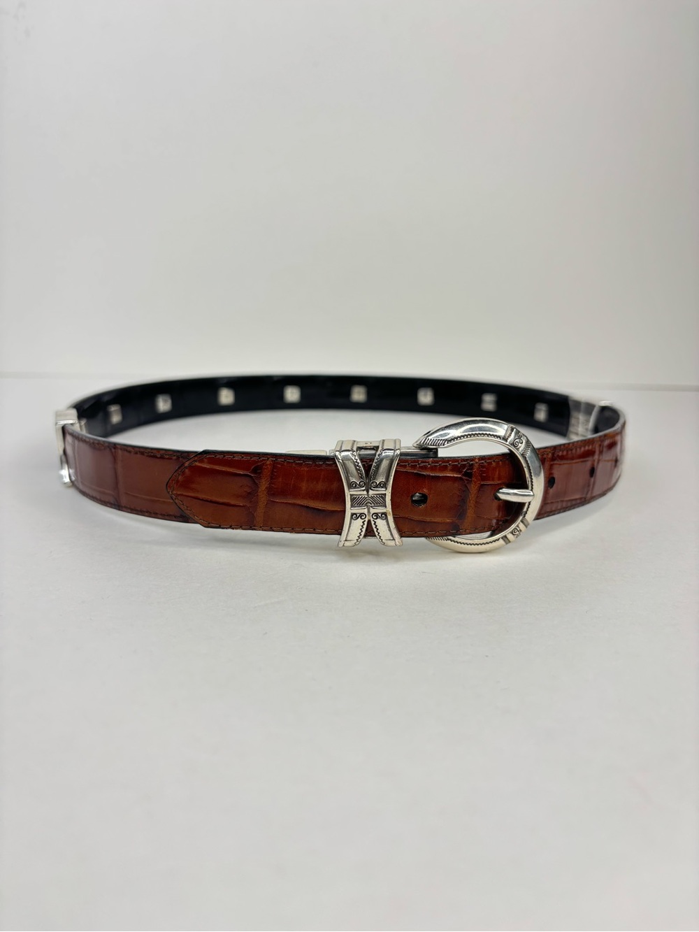 Vintage Brighton Reversible Croc-Embossed Leather Belt Brown Black B40155 30 / M - Picture 3 of 11